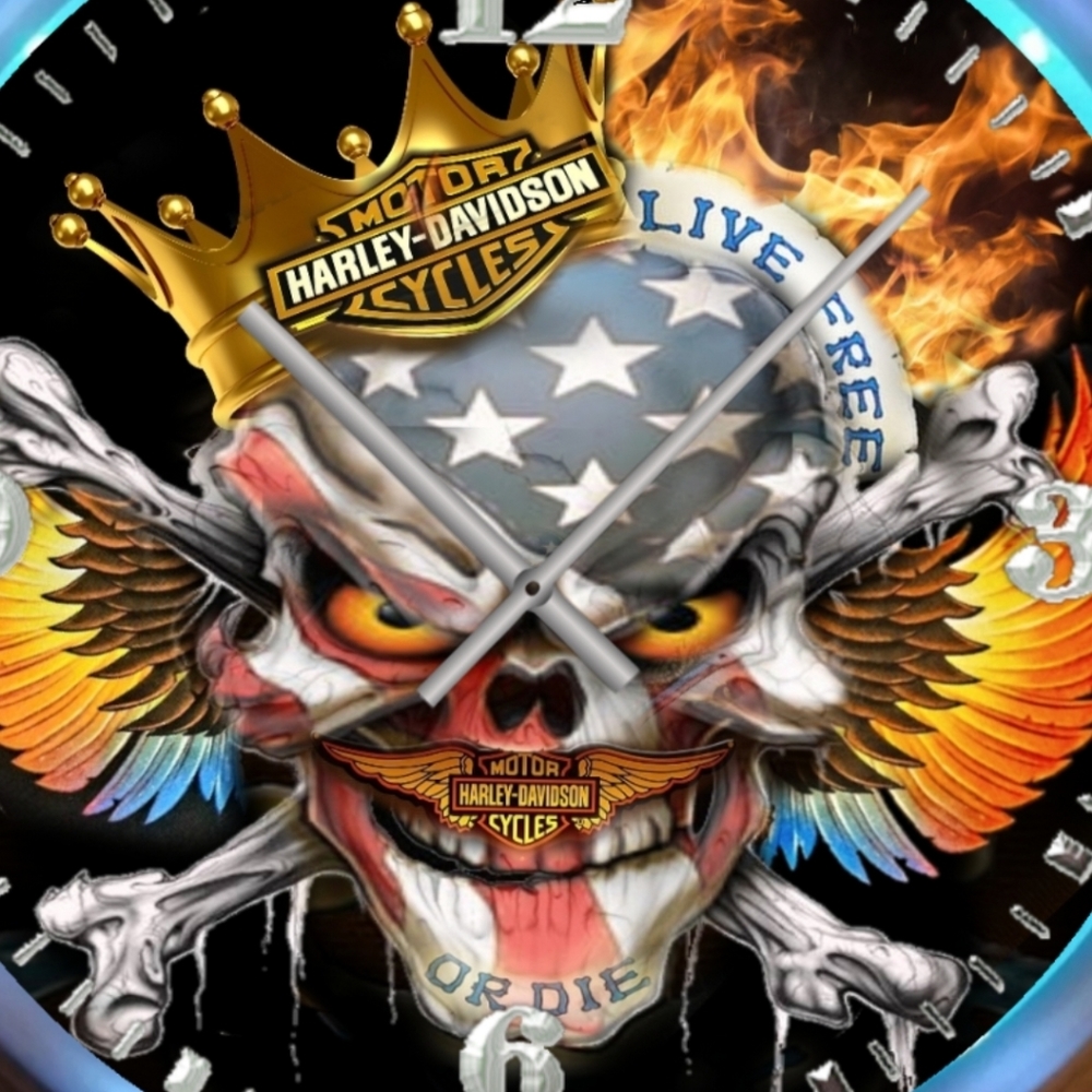 Harley Davidson flaming skull clock